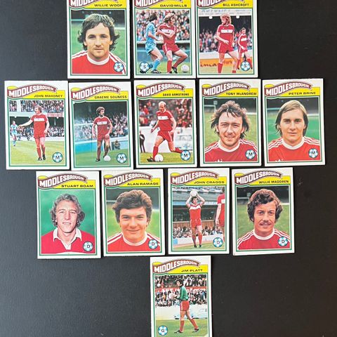 Fotballkort - Middlesbrough- 31 stk. fra 1970-tallet