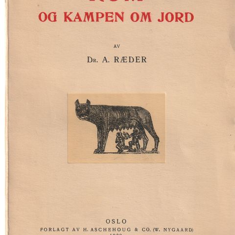 Dr. A. Ræder ROM og kampen om jord Oslo 1929 o.omslag         GM