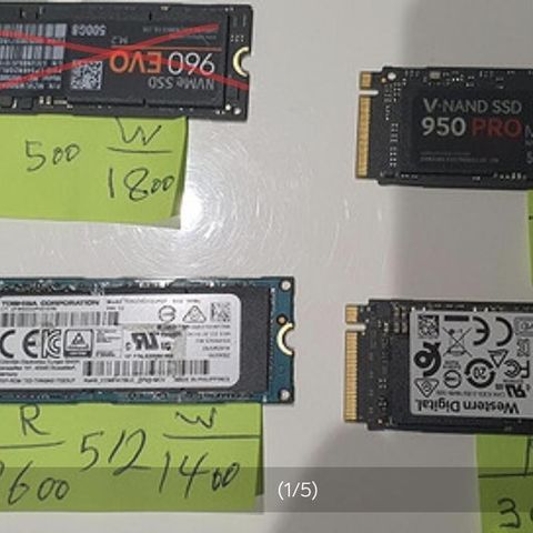 SSD M.2 NVMe 512GB/ 500GB av flere merker