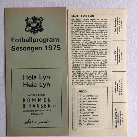 Program  Lyn - Frigg 1975