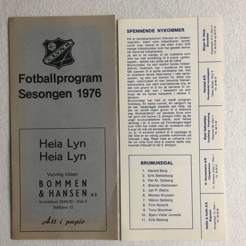 Program  Lyn - Brumunddal 1976