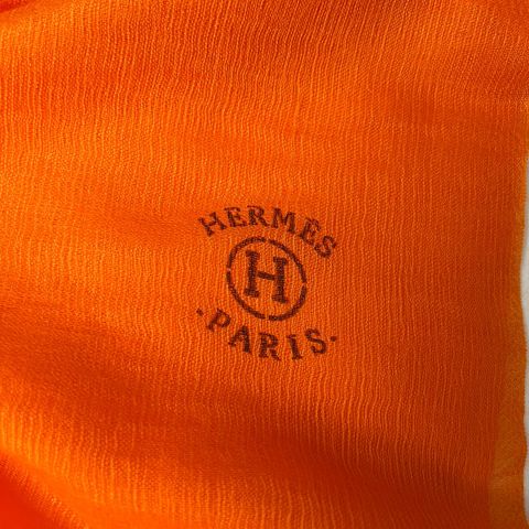 Hermès orange mousseline silk cashmere shawl stole silke sjal