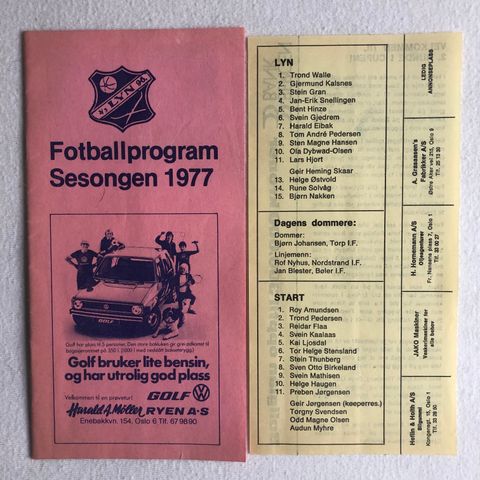 Program  Lyn - Start 3. runde NM 1977