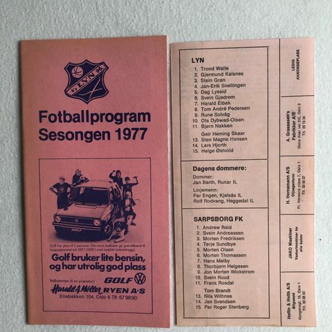 Program  Lyn - Sarpsborg 1977