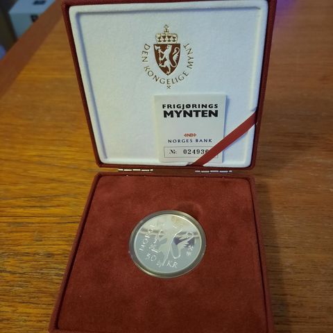 Frigjørings mynten 50 kroner proof sølv