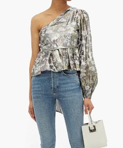 Ganni Metallic floral print topp