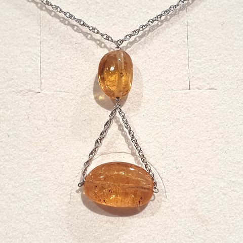 Brazilian Imperial Topaz Silver 925 Sølv Bead Necklace Halskjeder 9.82cts