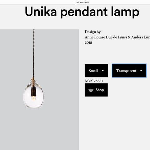 Taklampe, Unika Pendant lamp fra Northern