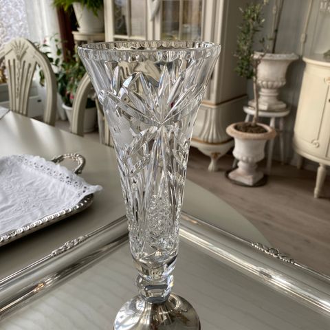 Bohemia krystall vase med sølv stett 830 S