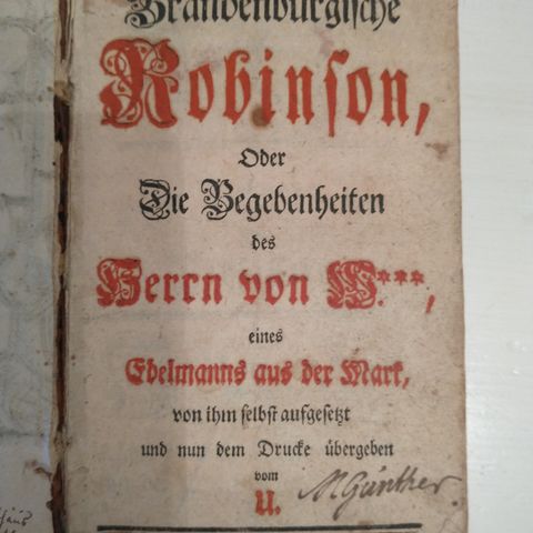 Bok fra 1744 "Der Brandenburgische Robinson.."