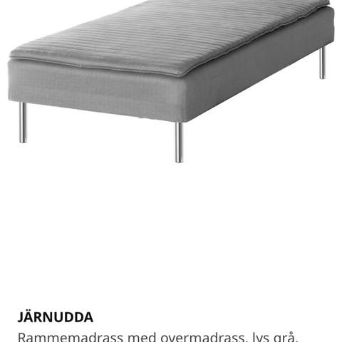 JÄRNUDDA Rammemadrass med overmadrass, lys grå, 90x200 cm
