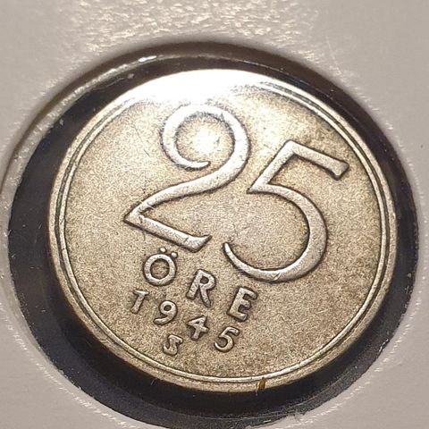 25 øre sølv mynt sverige 1945