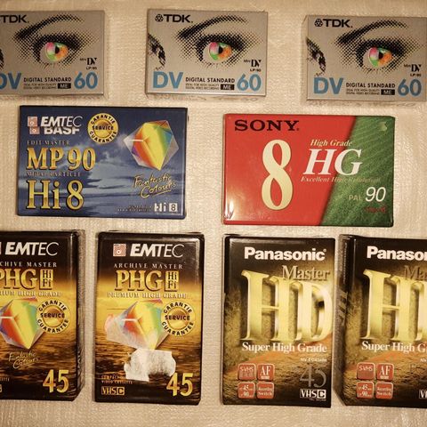 Video kassetter for MiniDV HDV Video8 Hi8 Digital8 VHSC SVHSC VHS
