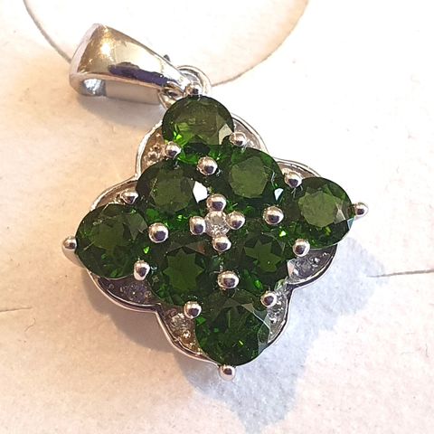 Chrome Diopside & White Topaz 925 Sølv Silver Limited Edition Pendant Anheng