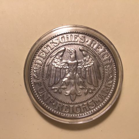Tysk 5 Reichmark  i sølv 1928 d