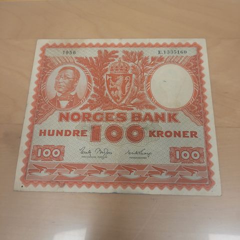 100 Kroner 1956 NORGE,  E 1335160, Fin seddel, se bilder