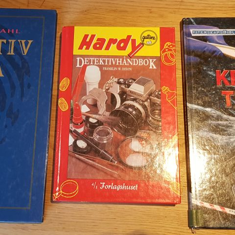 "Detektivboka" "Kriminalteknikk" "Hardyguttenes detektivhåndbok" . trn 81