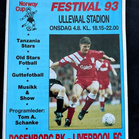 Kampprogram Rosenborg-Liverpool 1993