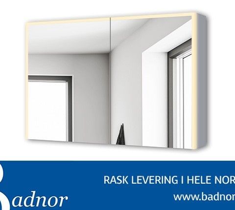 Badnor Linnie speilskap 120cm, alu, m/stikk og LED-belysning