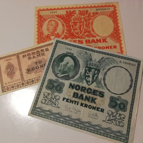 Norske sedler fra 1922 og nyere - inkludert erstatningssedler