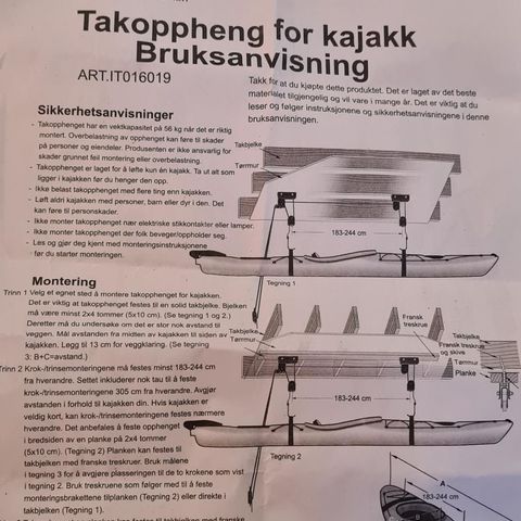 Takoppheng for kajakk max 56 kg