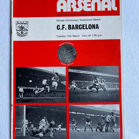 Program  Arsenal  - Barcelona George Armstrong Testimonial 1974