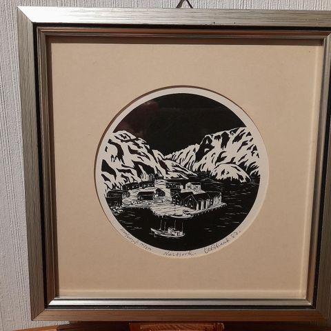 Ola Strand (Kabelvåg, Vågan),"Nusfjord", litho/serigrafi nr. 141/250 datert 1987