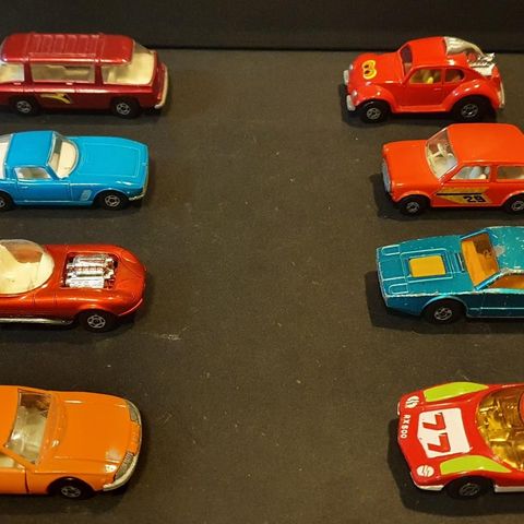 Matchbox Lesney modeller fra 1960 og 70 tallet.  Saab, Mazda, Mini, VW,