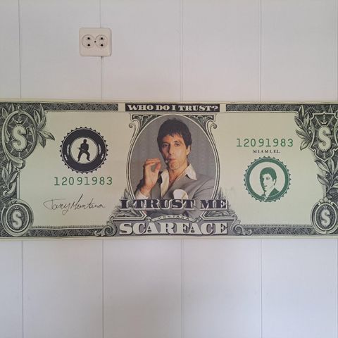 Scarface dollar bilde (120x40×4 cm). MÅ HENTES