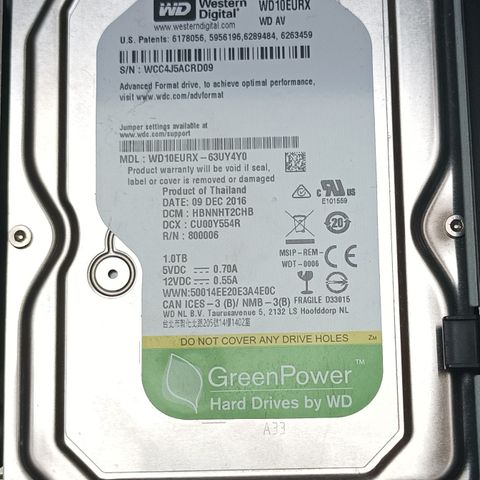 Western Digital 1 TB HDD Harddisken ikke fungerer. Noen ganger kan det bestemmes