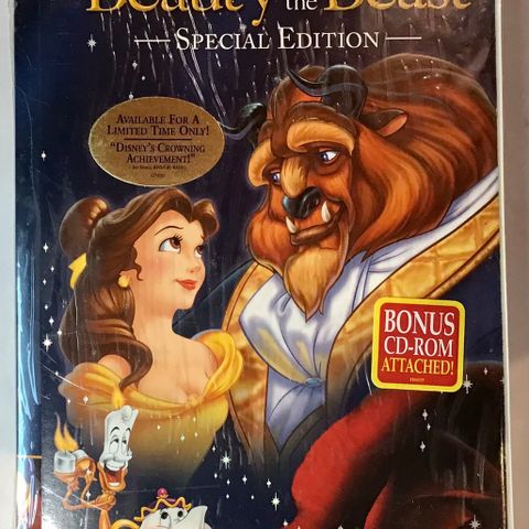 PLATINUM EDITION Beauty And The Beast, 1992 VHS #25125  + CD-ROM 🚨🚨🚨FORSEGLET!!