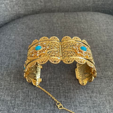 smykke armbånd orientalsk gull farge turkis stein veldig elegant