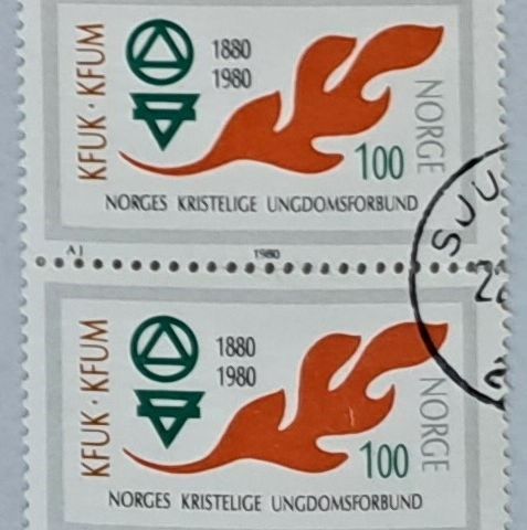 NK 857. Norges kristelige ungdomsforbund 100 år. Hjørnestemplet.