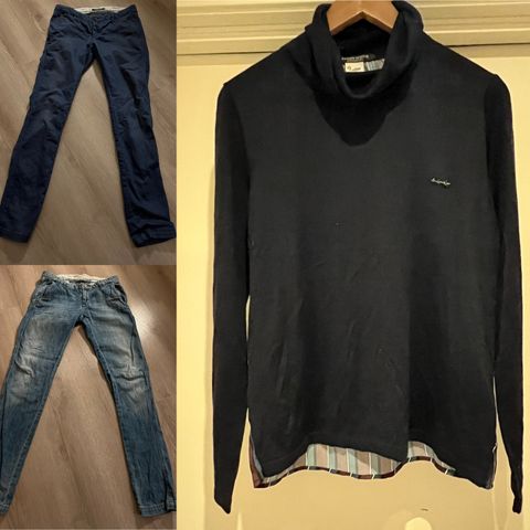 2 stk Maison Scotch jeans og en M.S genser i ullblanding