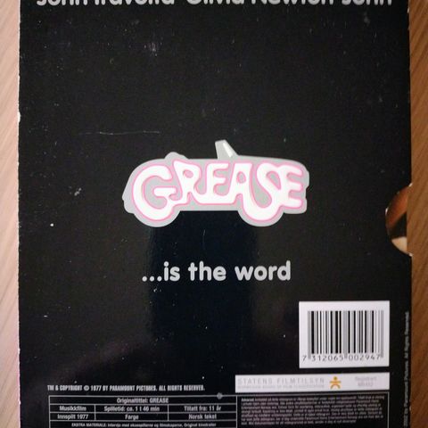 Dvd. Grease. Med sangbok. Norsk tekst.