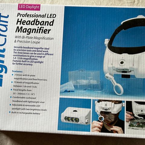 Lightcraft professional led headband magnifier med 5 linser og lupe.