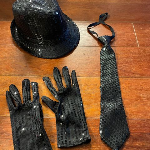 Paljett hatt, slips og hansker (nytt)