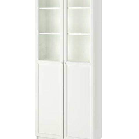Ikea Billy / Oxberg bokhylle skap med panel/glassdør, hvit