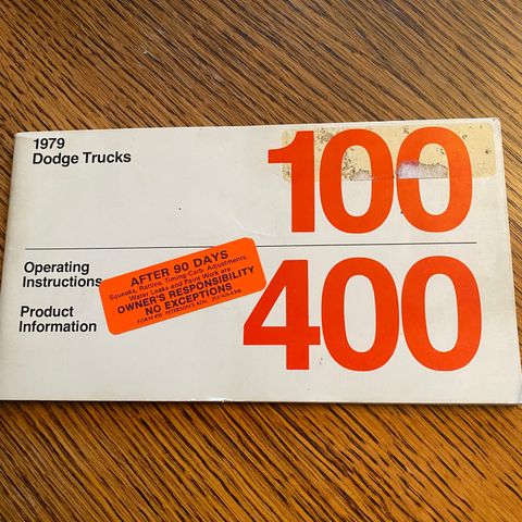 1979 DODGE TRUCKS 100-400 INSTRUKSJONSBOK