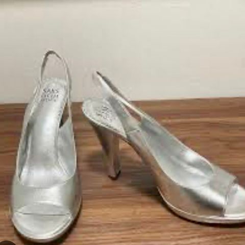 Saks Fifth Avenue Metallic Silver Slingback Platform Sandal with Peep