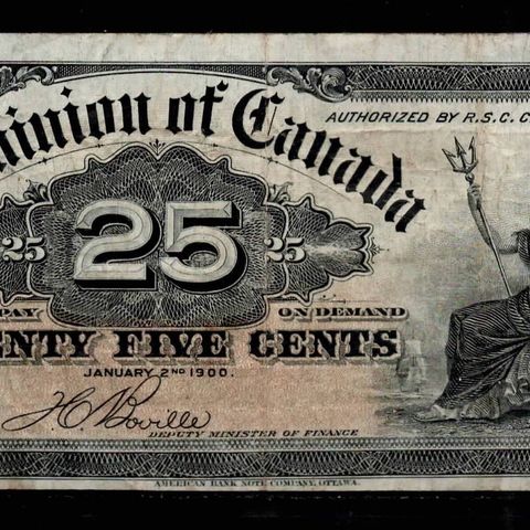 Gammel Antikk Seddel fra Dominion of Canada  - 25 Cents 1900!