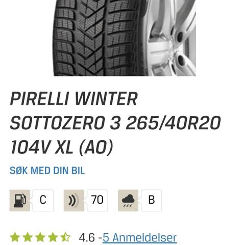 265 40 20 Pirelli vinterdekk