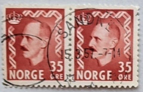 NK 432. Par. Kong Haakon VII. 35 øre. Stemplet SANDNES 15.3.57