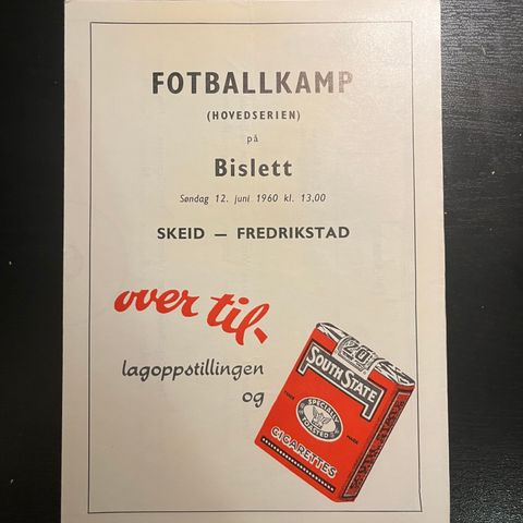 Program  Skeid - Fredrikstad 1960 med Tobakksreklame