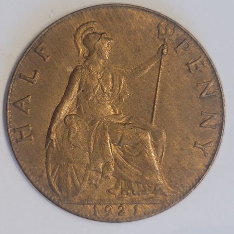 UK 1/2 Penny 1921, En mynt som fremstår som svært fin