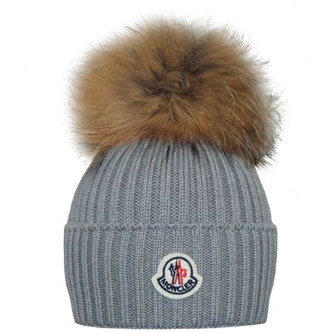 Moncler Wool Beanie with Pom Pom / lue med dusk