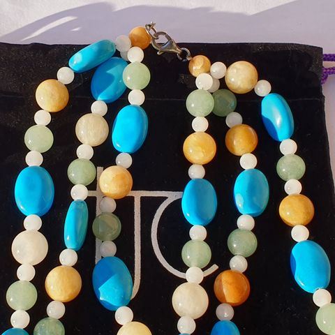 Turkis Turquoise Jade Aventurine Silver 925 Sølv Necklace Halskjeder 822cts