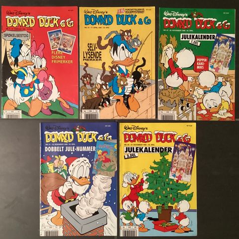 1990- 6 pent brukte DONALD DUCK-  NR. 9-16-41-47-48-51.