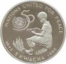 Malawi  - 5-Kwacha - Sølv-minnemynt - FN 50 år - 1995.