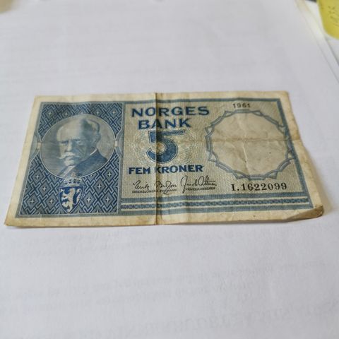 Gammel 5 kr seddel. 1961